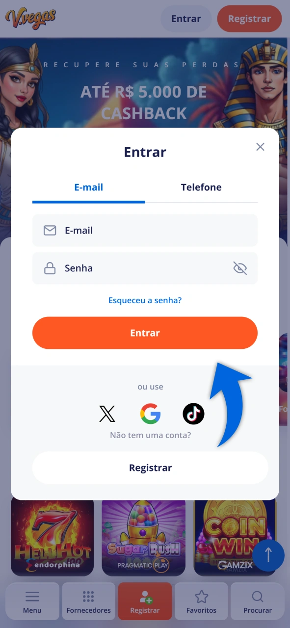 Inicie o Aplicativo Vulkan Vegas para iOS e faça seu login.