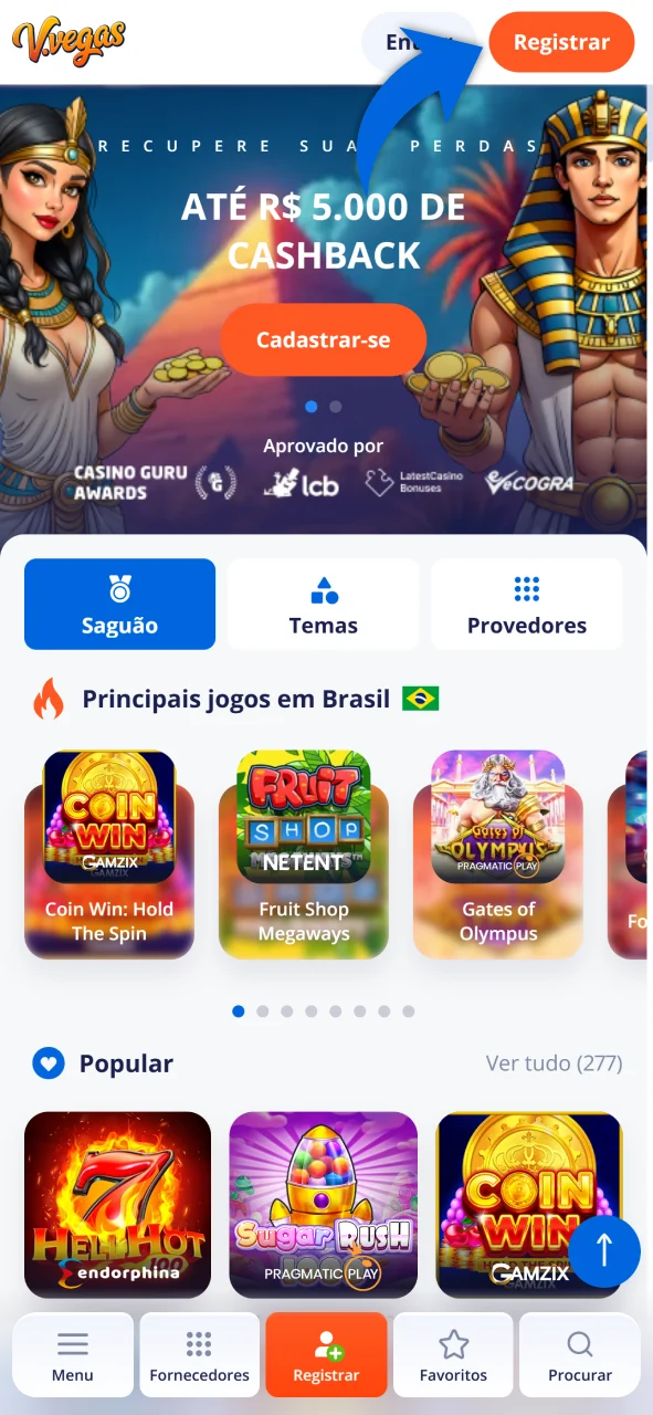 Visite o site oficial para iniciar sua inscrição no Vulkan Vegas.