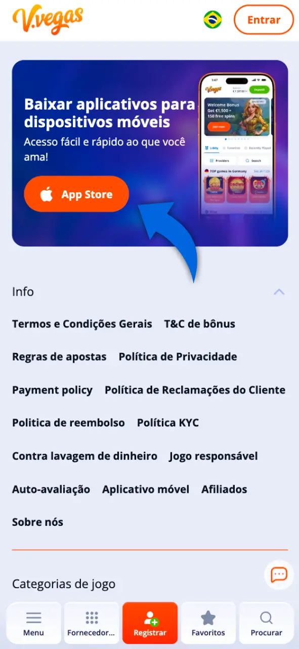Procure o Aplicativo Vulkan Vegas oficial para iOS na loja oficial.