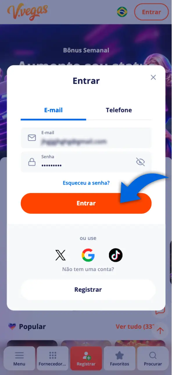 Inicie o Aplicativo Vulkan Vegas para iOS e faça seu login.