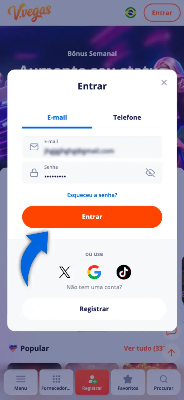 Acesse sua conta clicando neste botão no Vulkan Vegas.